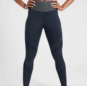 Athleta Twilight Tight Navy Blue Metallic Shimmer Knit Leggings Size Medium